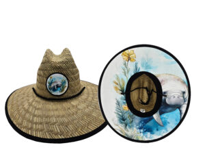 Front of hat with Manatee emblem and underbrim Manatee pattern